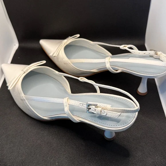 Nine West Cream Pointed-Toe Slingback Pumps with Bow - Picture 2 of 3